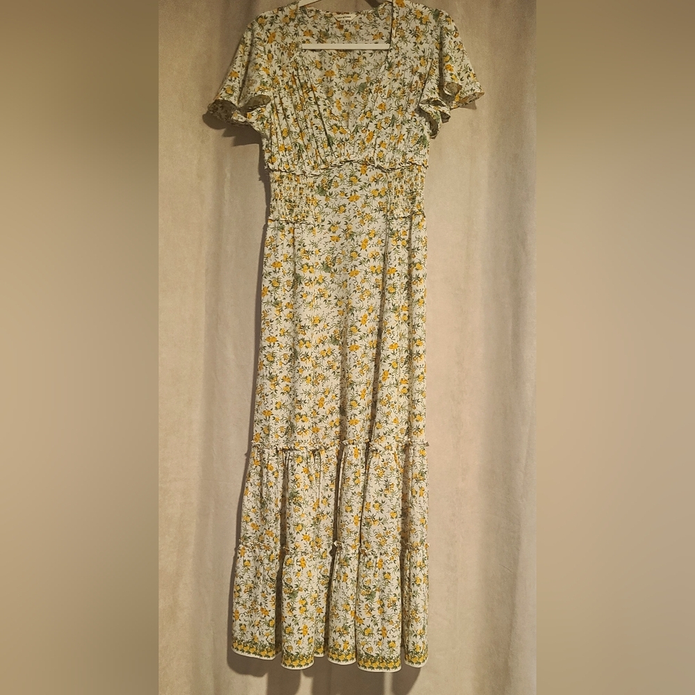 Max Studio Yellow and Green Ruffled Wrap Sundress - Picture 7 of 7